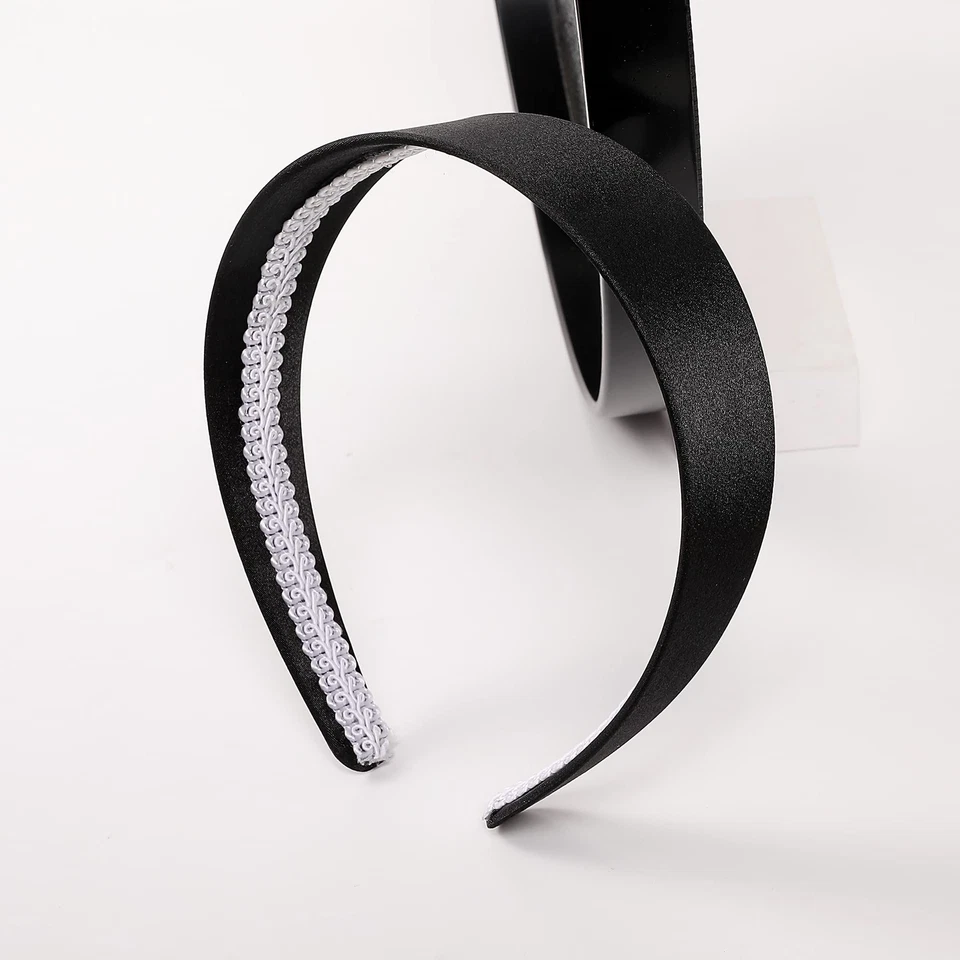 Diadema ancha negra de satén para mujer años 70 60 Halloween diadema dura Foto 4 de 4