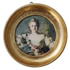 Vintage Italian Hand-made Florentine Art in Round Gilt frame 'Nattier Flora'