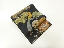 04443# JAPANESE KIMONO / ANTIQUE NAGOYA OBI / WOVEN PINE WITH FLOWER & BIRD