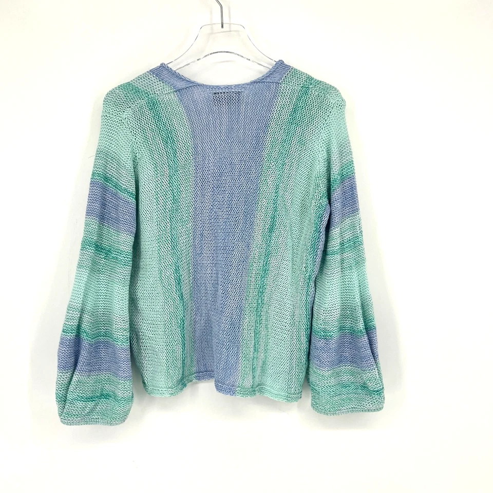 Suéter de madera para mujer S/M azul a rayas tejido costero boho playa colorido Foto 2 de 4