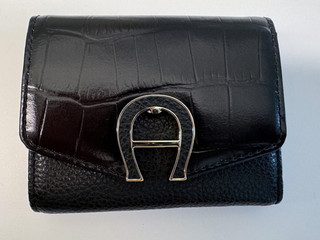 Aigner Damen Geldbörse Portemonnaie Leder schwarz Krokoviele Wallet neu