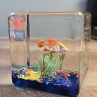 Vintage Murano Glass Fish Aquarium Bowl Square Block Sculpture Paperweight 2.75"
