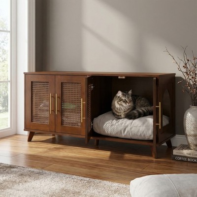 Myra Indoor Premium Rubber Wood Cat Cabinet   Stylish Hidden Pet Furniture