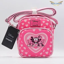 Loungefly Disney Mickey & Minnie Mouse Heart Allover Print Crossbody Bag New