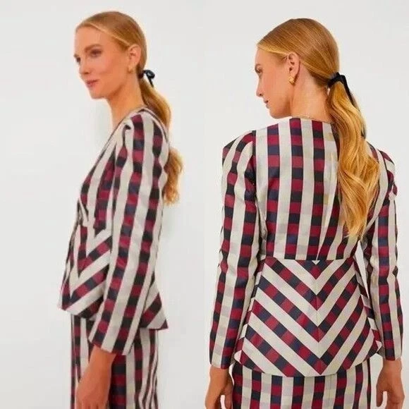 Tuckernuck NEW Medium Bordeaux Check Jacquard Zoey Top Jacket Size L - Image 2 of 4