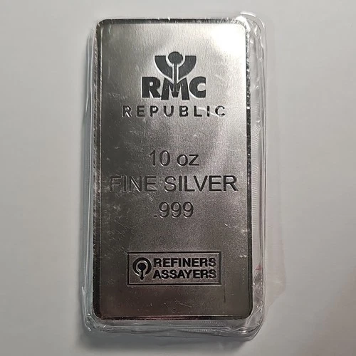 Republic Metals Corp RMC 10 oz .999 Fine Silver Bar Refiner Assayer Silver