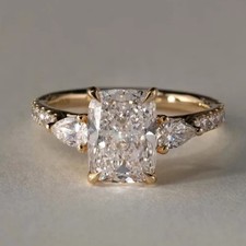 2.50Ct Cushion Cut Lab Grown DIamond With Accent Wedding Ring 14K Yellow Gold 7