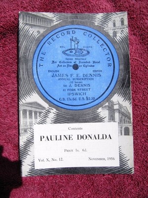 RECORD COLLECTOR Magazine Nov 1956 Vol 10 12 PAULINE DONALDA Memoirs Discography