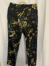 Chico's size 1R Black Bronze Floral Pants Pull On Pockets Size 8