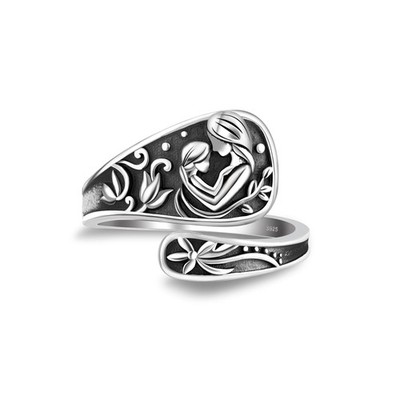 Mother Daughter Spoon Ring for - 925 Sterling Silver Mom Vintage Victorian Je...