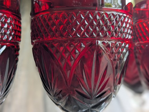 6 CRISTAL D'ARQUES-DURAND Antique Royal Ruby Red 8" Water Goblet Wine Glass - Picture 11 of 15