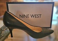 Nine West Kiera Black Leather Pointed Toe Pumps Heels Women’s 9