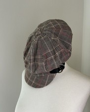 VTG Brown Pink Plaid Newsboy Cap Y2K Grunge Preppy 