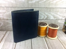 Blue color leather wallet 6 pockets vertical style