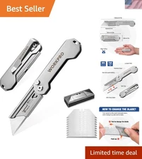 EDC Folding Utility Knife Compact Razor Cutter with Extra Blades 2 Pack