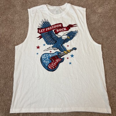 LET FREEDOM ROCK Patriotic Muscle Tee Shirt~Men's L New Without Tags Sleeveless