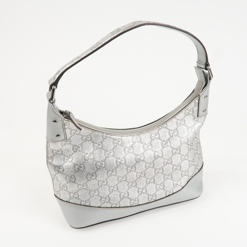 Authentic GUCCI Guccissima Leather Shoulder Bag Hand Bag Silver 240020 Used F/S - Picture 4 of 24