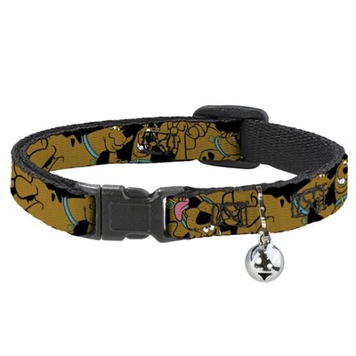 Cat Collar Breakaway with Bell Scooby Doo Stacked CLOSE-UP Black NARROW Fits 8.5