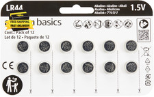 12-Pack LR44 Alkaline Button Cell Batteries, 1.5 Volt, Long Lasting Power, Mercu