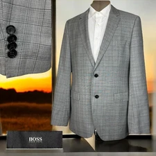 Hugo Boss Sport Coat Mens 42L Multicolor Plaid Lanificio Tesse Double Vented