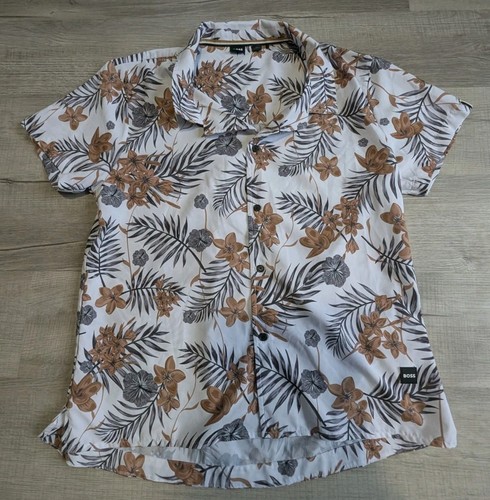 BOSS Beach Floral Short Sleeve Shirt Button Down White Men's Size XL Hawaiian
