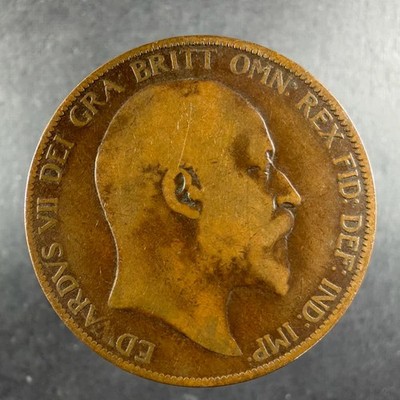1907 Great Britain 1 Penny Edward VII Bronze Bold Design