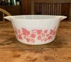 Pyrex White & Pink Gooseberry Casserole Bowl Dish 474-B 1.5 Quart No Lid Vintage