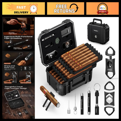 Travel Cigar Humidor Case with Accessories - Cigar Box, V Cutter, Punch & Holder