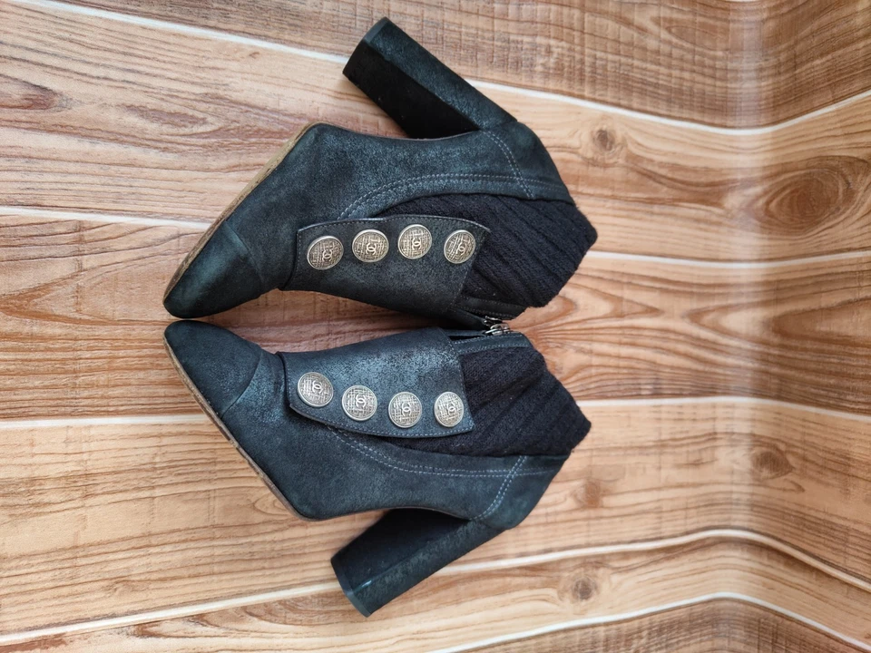 Chanel Lana Iridiscente Gamuza CC Botones a Presión Botines Cortos EU 37.5 US 7. Foto 4 de 4