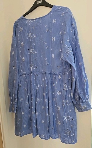 Zara Size L Blue Cotton Dress Lined Summer Short Sleeved Festival Boho Shirt - Picture 6 of 6