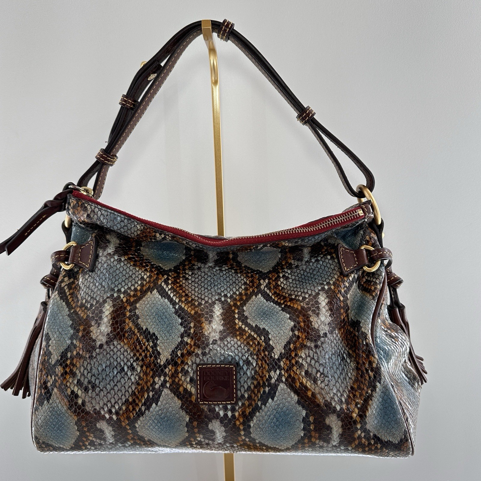 Dooney & Bourke Python Leather Shoulder Bag Red L… - image 1
