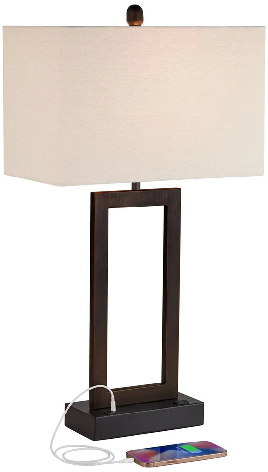 Todd Modern Table Lamps 30" Tall Set of 2 Bronze Metal USB and Outlet Bedroom - Image 3 of 4