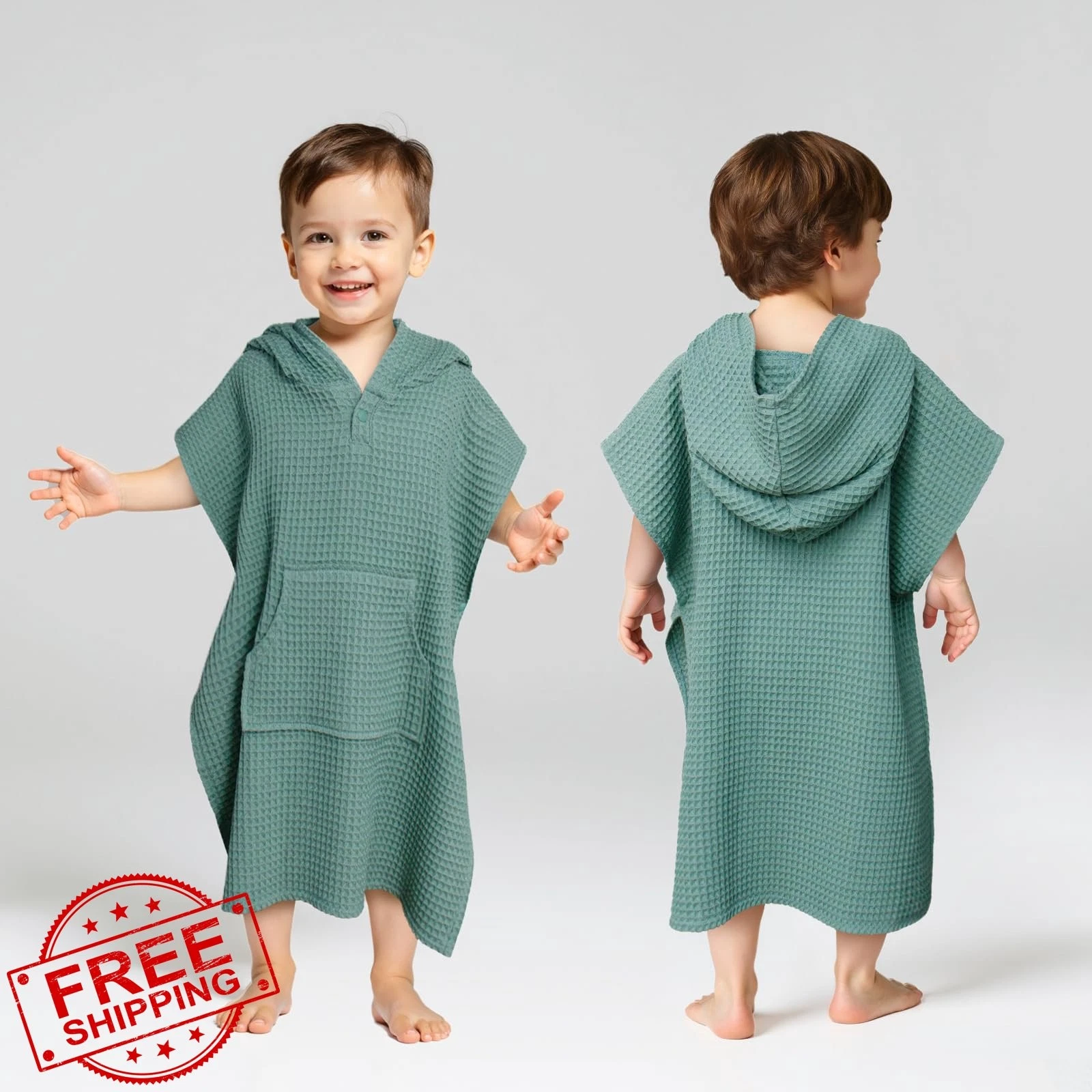Zamlory Hooded Beach Towel Poncho Toddler Waffle Cotton Black