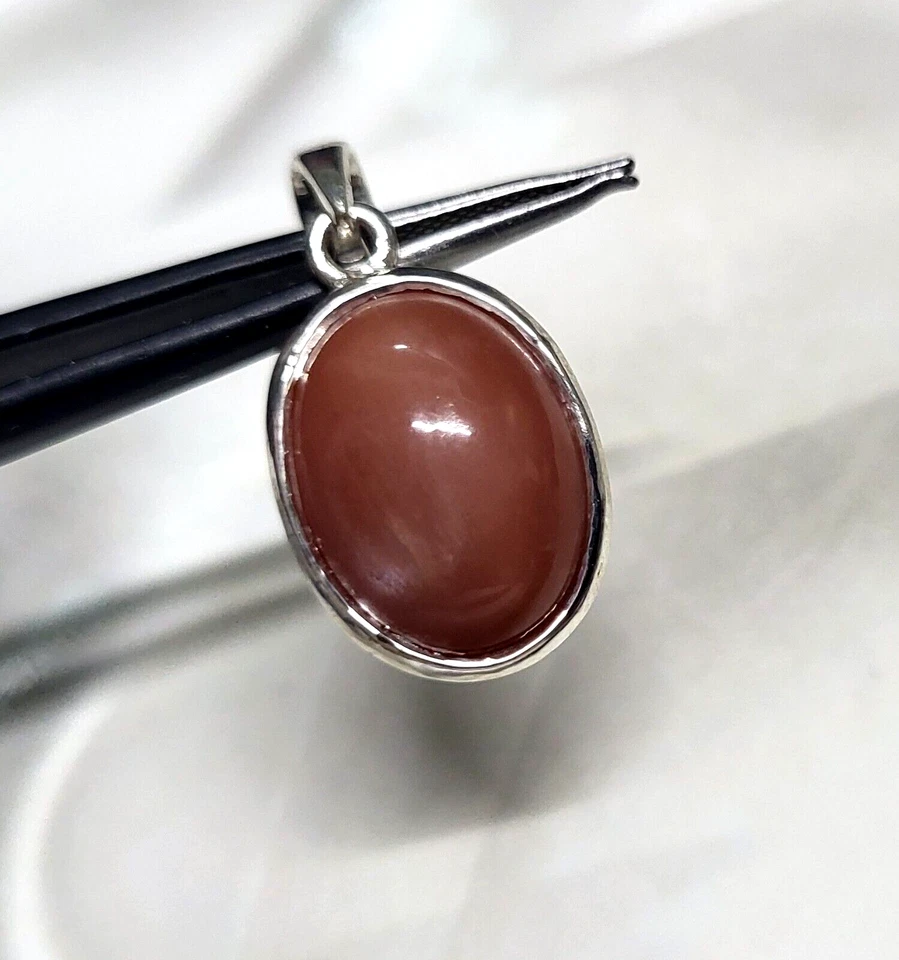 2.5cm Naturale Marrone Rosso Luna Ovale Gemma Ciondolo 925 Argento Sterling - Immagine 3 di 4
