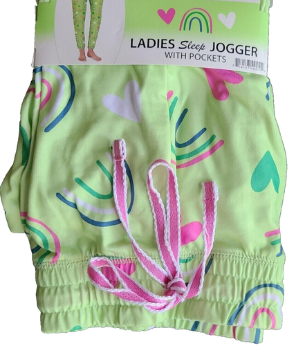 Briefly Stated Women XS 0-2 Green Rainbows Jogger Sleep Pants Pockets NEW - Picture 12 of 13