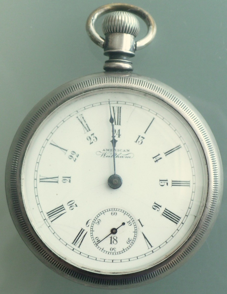 ANTIQUE 1895 WALTHAM COIN SILVER POCKET WATCH 18 SIZE 24 HOUR