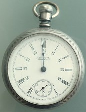 ANTIQUE 1895 WALTHAM COIN SILVER POCKET WATCH 18 SIZE 24 HOUR DOUBLE DIAL