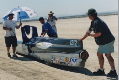 Land Speed Racing Blue Streamliner 1212 Team Dry Lakebed Race Event 2005