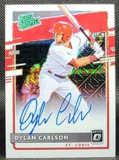 DYLAN CARLSON #/99 - 2020 Optic Rated PROSPECT White/Red ON CARD Auto MINT+