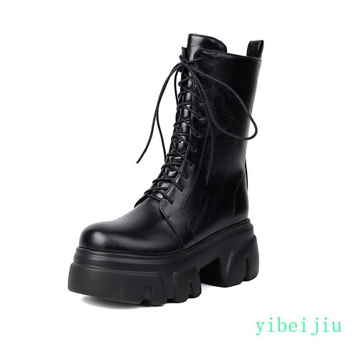 Damen Gothic Runde Spitze Stiefeletten Plateau Dicke Sohle High Top Absatz Schuhe Lady - Bild 21 von 28