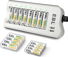 Pilas recargables EBL AA de 2300 mAh (paquete de 8) y AAA de 1100 mAh (paquete d