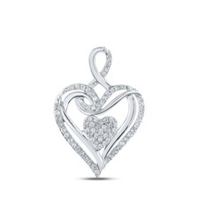 Small Tiny 10K White Gold Womens Round Diamond Heart Pendant 1/5 Cttw