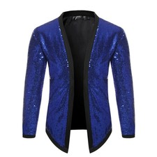 Mens Sequin Cardigans Open Front Long Sleeve Jacket Stage Party Clubwear Glitter