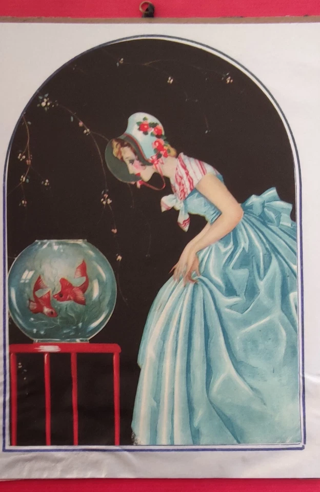 illustration de Mode Jeune femme fleurs poissons  (style BARBIER LEPAPE MARTY) - Photo 2/4