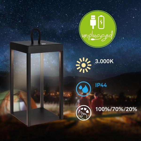 Led Tischlampe Kabellos Laterne Terrasse Dimmbar Touch Akku Lampe IP44 Schwarz-image