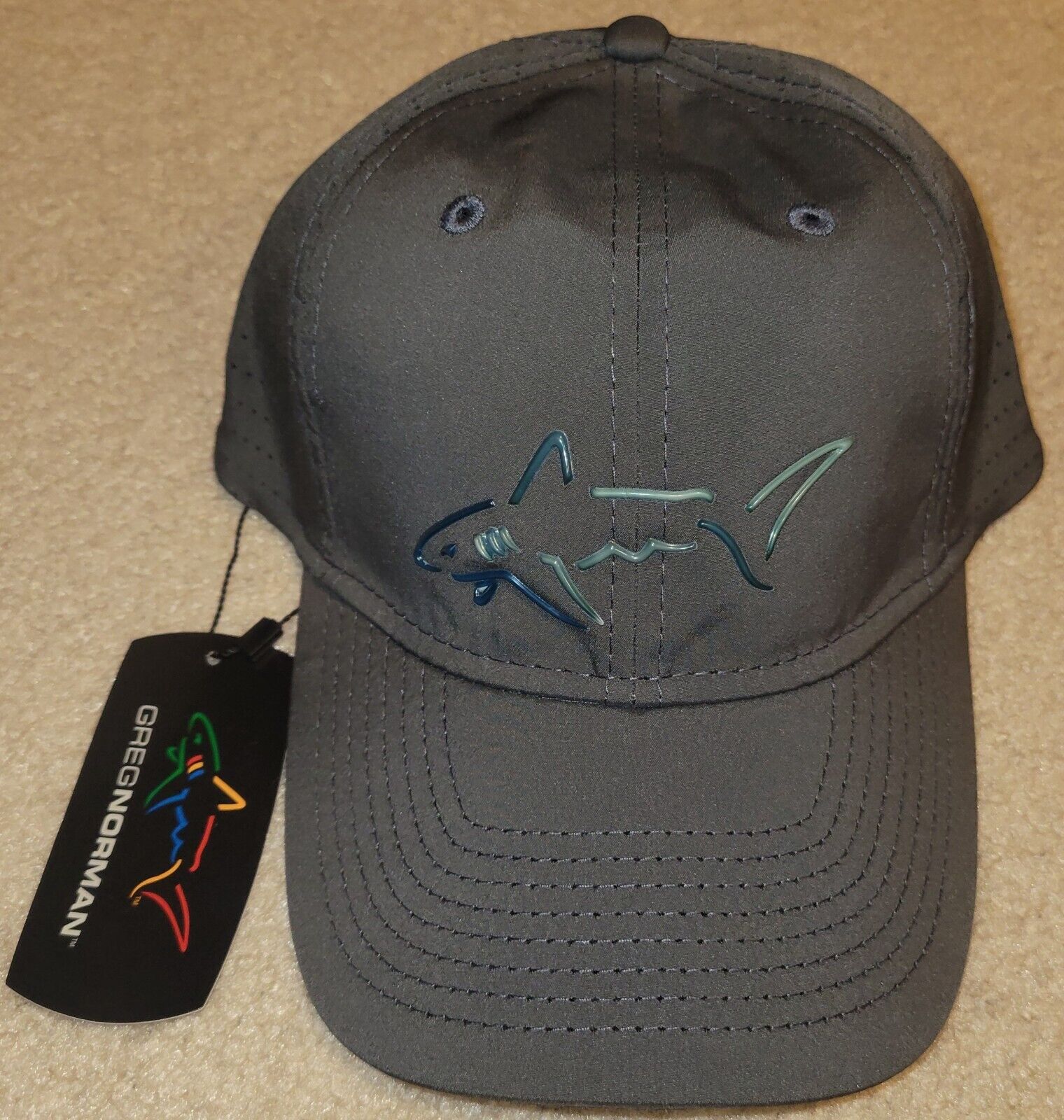 Greg Norman Adjustable Shark Logo Gray Golf Cap Hat