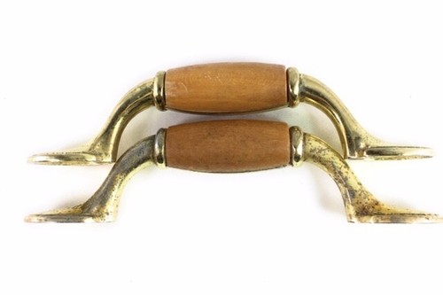 Drawer Pulls Brass & Wood Cupboard Handles Vintage Set Of 12 - Picture 7 of 8