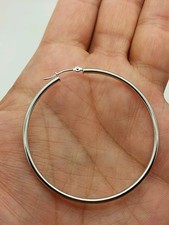 14k White Gold High Polish Tube Hoop Earrings 2mm x 50mm