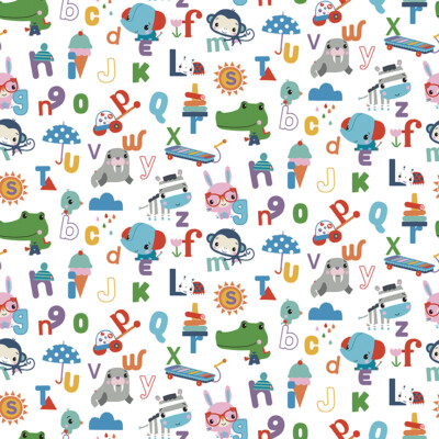 Riley Blake LET'S PLAY 11882W White Fisher-Price TOYS Quilt