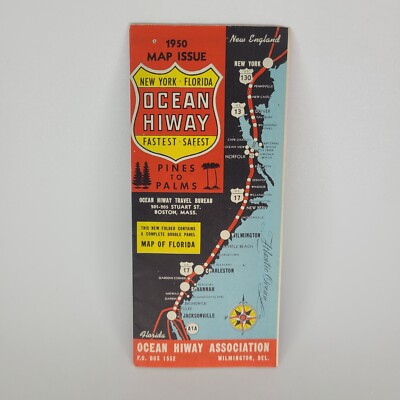1950 Ocean Highway Vintage Travel Brochure New York to Florida Map